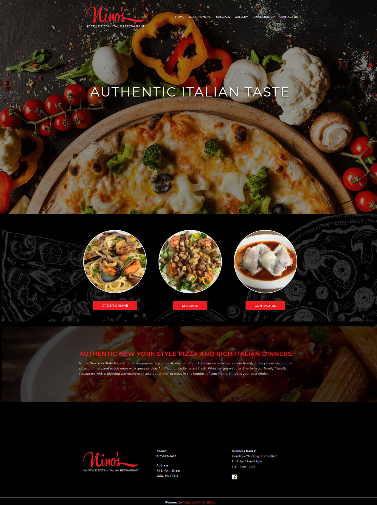 Nino's NY Style Pizza - TLS Mobile Friendly Website