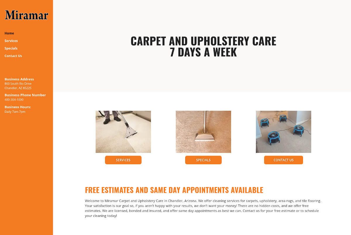 Miramar Carpet and Upholstery Care - TLS Mobile Friendly Website