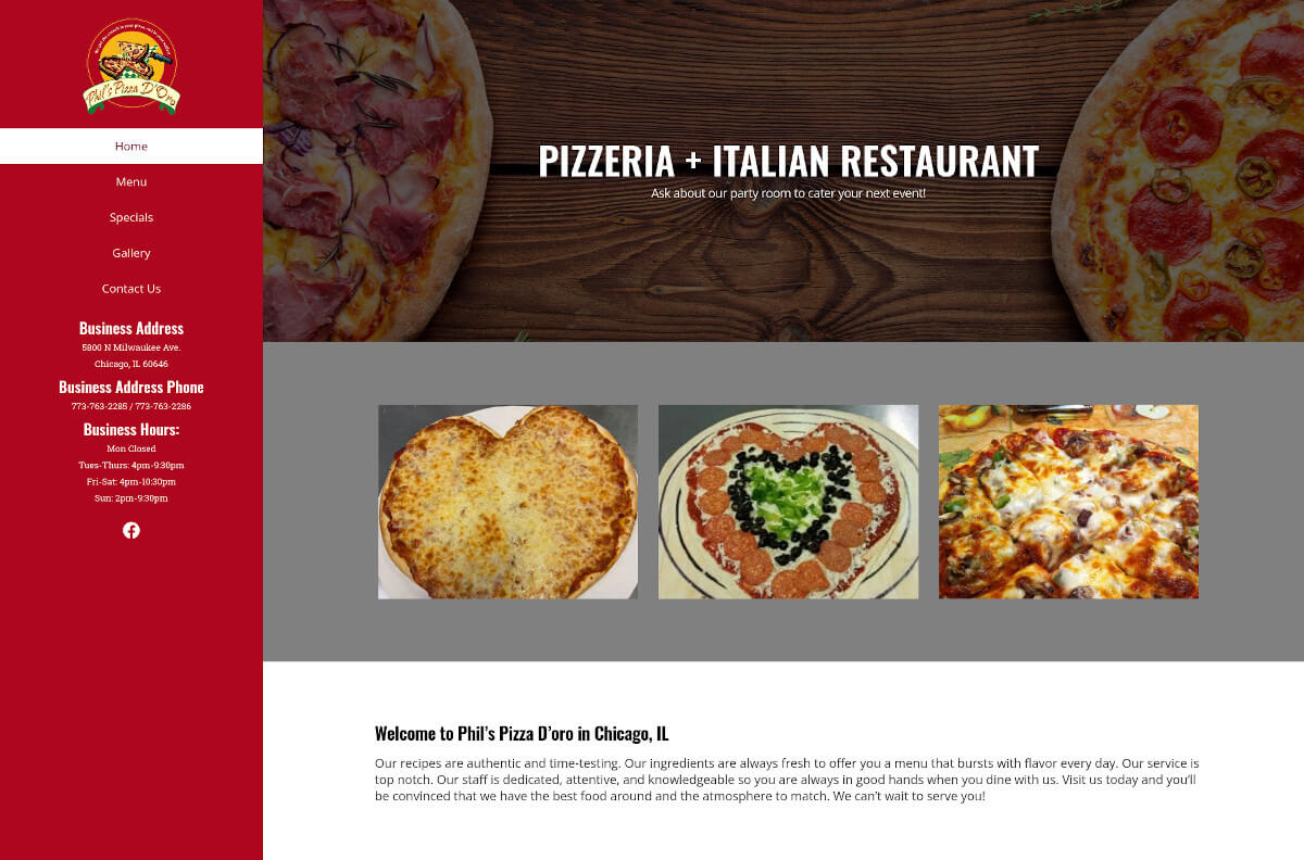 Phil's Pizza D'Oro - TLS Mobile Friendly Website